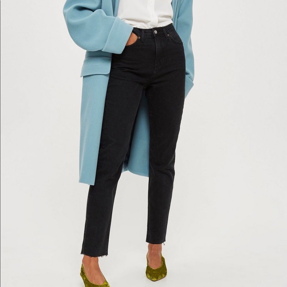 MOTO Washed Black Raw Hem Straight Leg Jeans